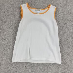 Talbots Womens Tank Top Large White Orange Trim Crew Neck Stretch Casual Comfort